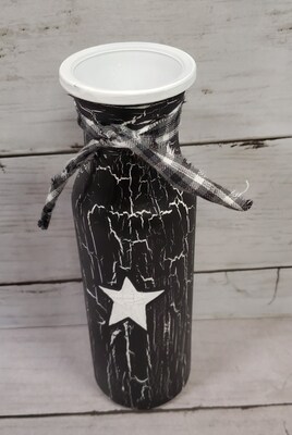 Primitive Vase Crackle Painted Black with White Star - image2